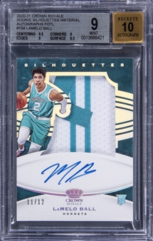 2020-21 Panini Crown Royale Rookie Silhouettes Material Autographs FOTL #104 LaMelo Ball Signed Patch Rookie Card (#11/12) - BGS MINT 9/BGS 10